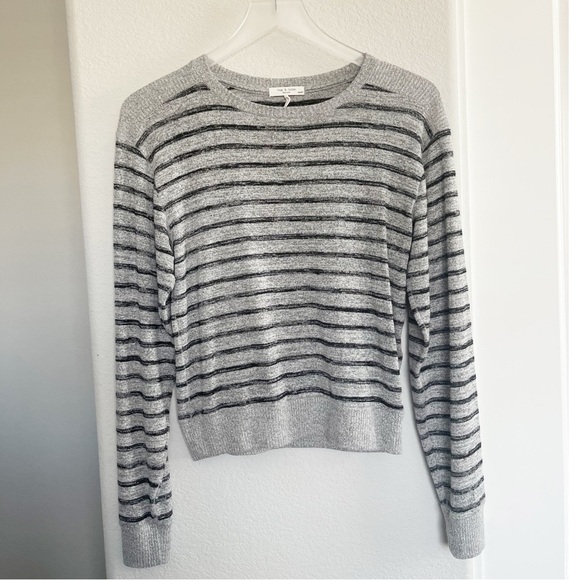 rag & bone Sweaters - Rag & Bone Avryl Jersey Striped Pullover Sweater Black Gray